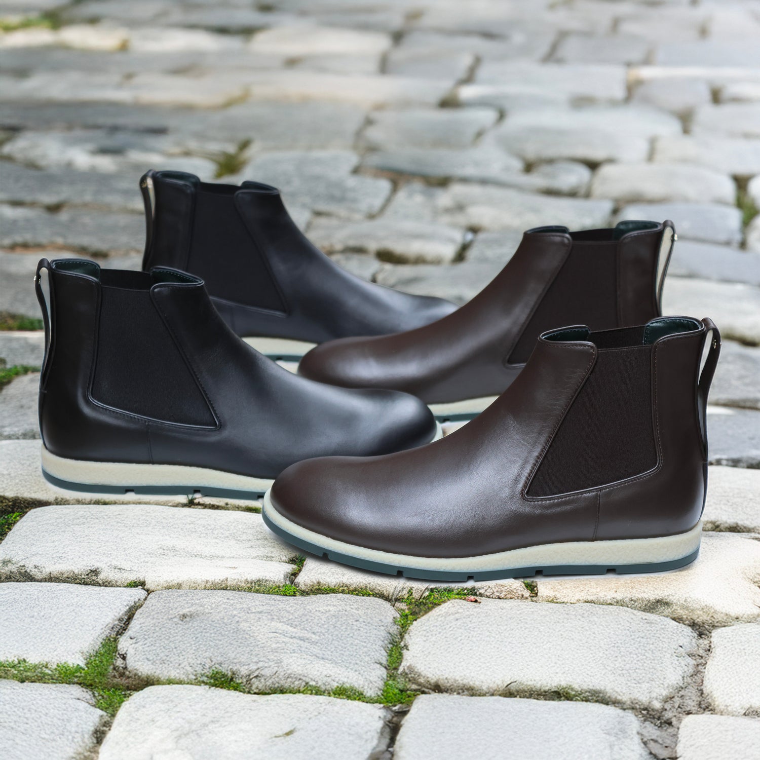 JB ANDER Italian leather Chelsea Boots in brown and black