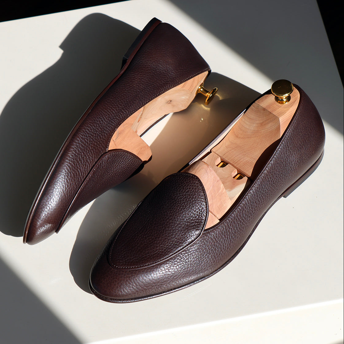 JB Ander Venetian loafers in espresso brown pebbled leather