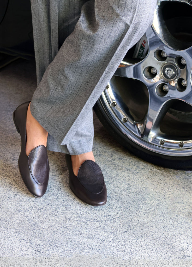JB Ander refined Italian loafers, the Venetian loafer in espresso brown pebbled leather