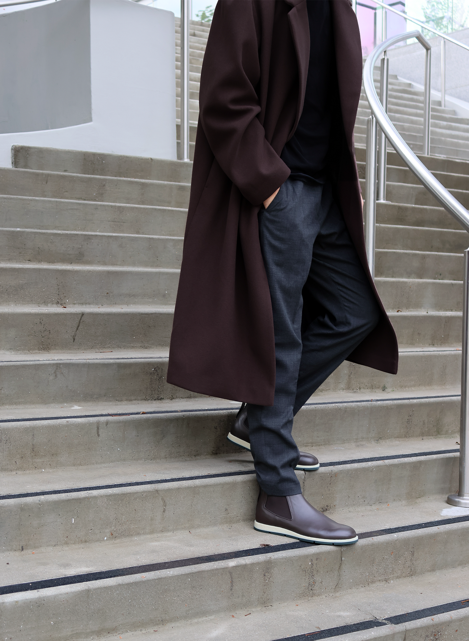 JB Ander Chelsea loafers in brown Italian leather on model