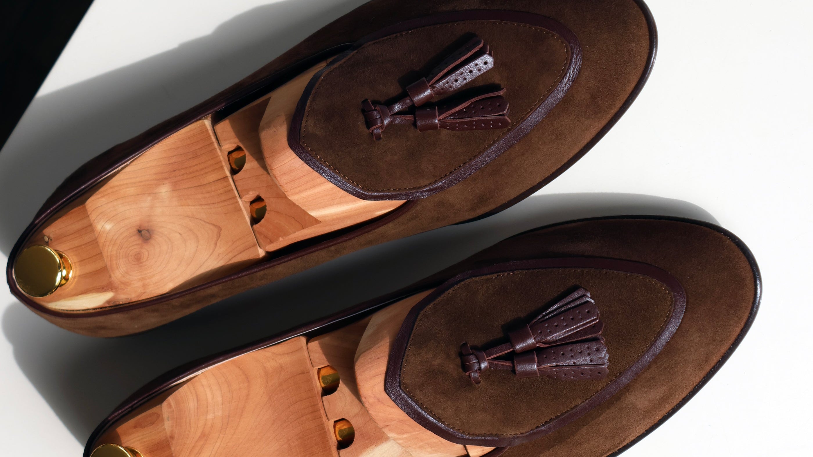 Brown suede JB Ander tassel loafers, handmade in Italy